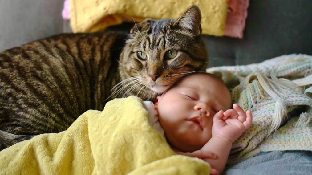 Katten Klaus passer godt på den babyen